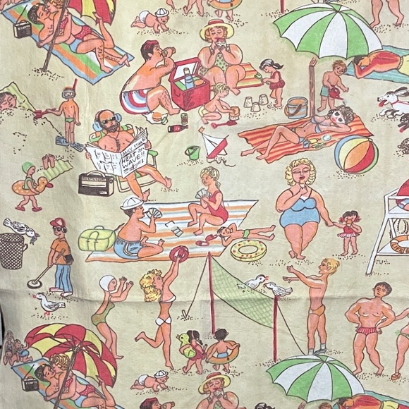 🏖️👙VINTAGE 1960's CHATHAM BEACH BLANKET,👙 CONEY ISLAND PRINT  69" x 46" - Picture 2 of 7